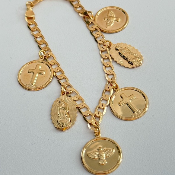 14k Gold Filled Bracelet With Religious Charms | Virgencita de Guadalupe - Picture 3 of 9